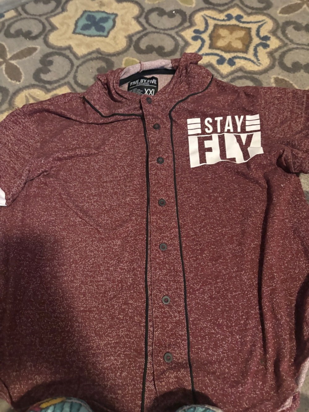 Stay Fly Maroon Button-Up Hoodie Shirt